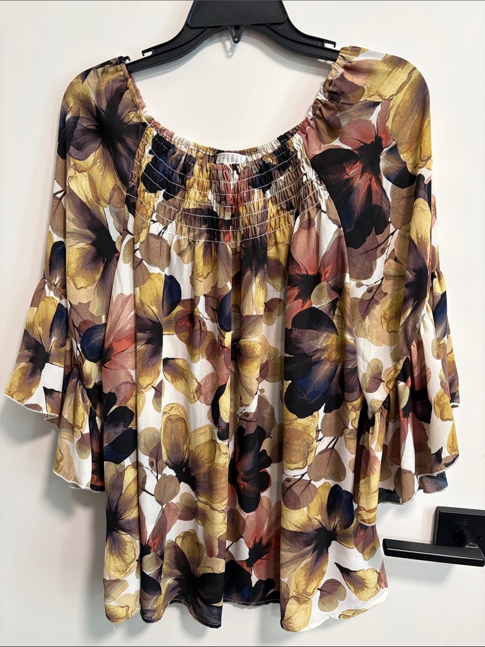 Spense Floral Smocked Neck Blouse - Mustard, Navy, Brown, Cream